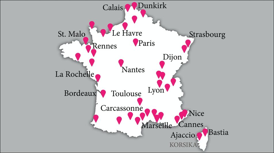 Pronájem karavanů Francie mapa